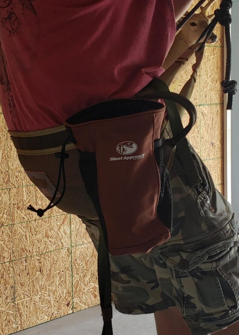Ring of steps bag or accessory bag holds tether and linemans belt with carabiners or anything else you want to haul and easily attaches to molle loopos on any saddle..